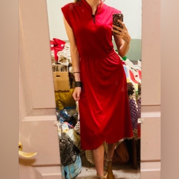 Vintage 70s Burgundy Day Dress - Picture 4 of 4